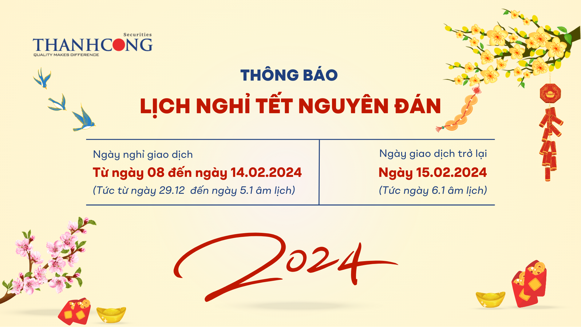 TCSC Thông báo lịch nghỉ tết nguyên đán