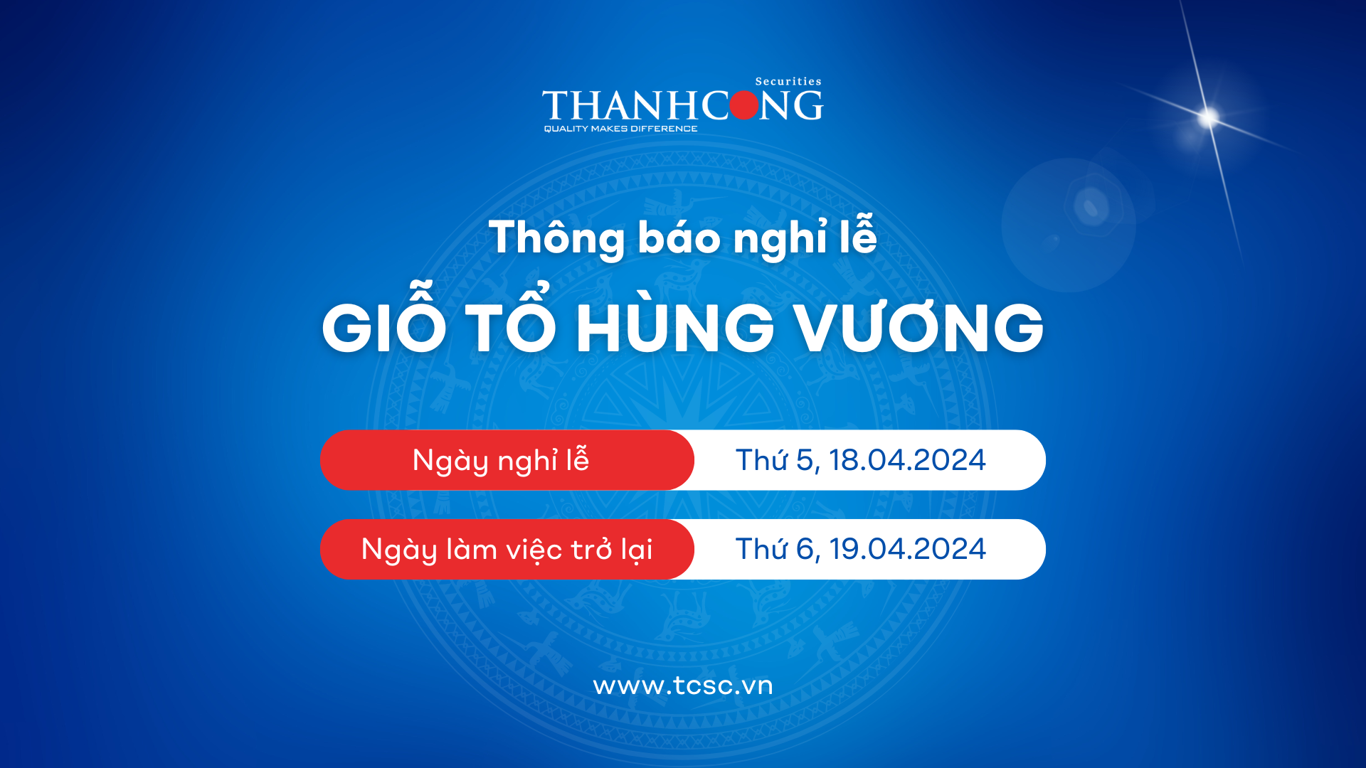 TCSC Thông báo lịch nghỉ lễ Giỗ Tổ Hùng Vương